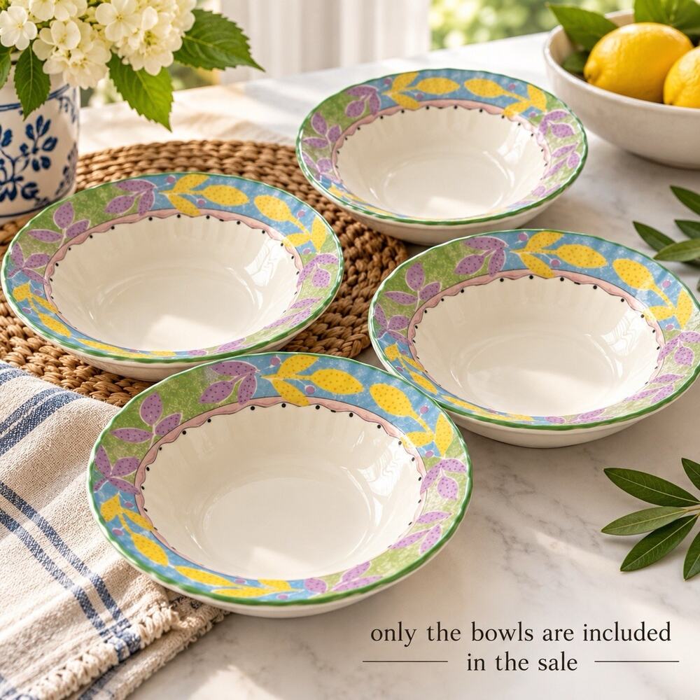 Vintage Mikasa Country Classics Botanica Rimmed Soup Bowls 7.5" Set of 4